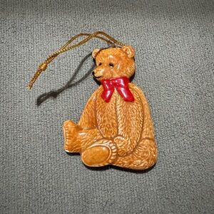 Brown Bear Holiday Ornament with Red Bow